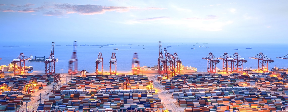 container terminal in twilight