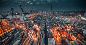 Aerial view of a sea freight port