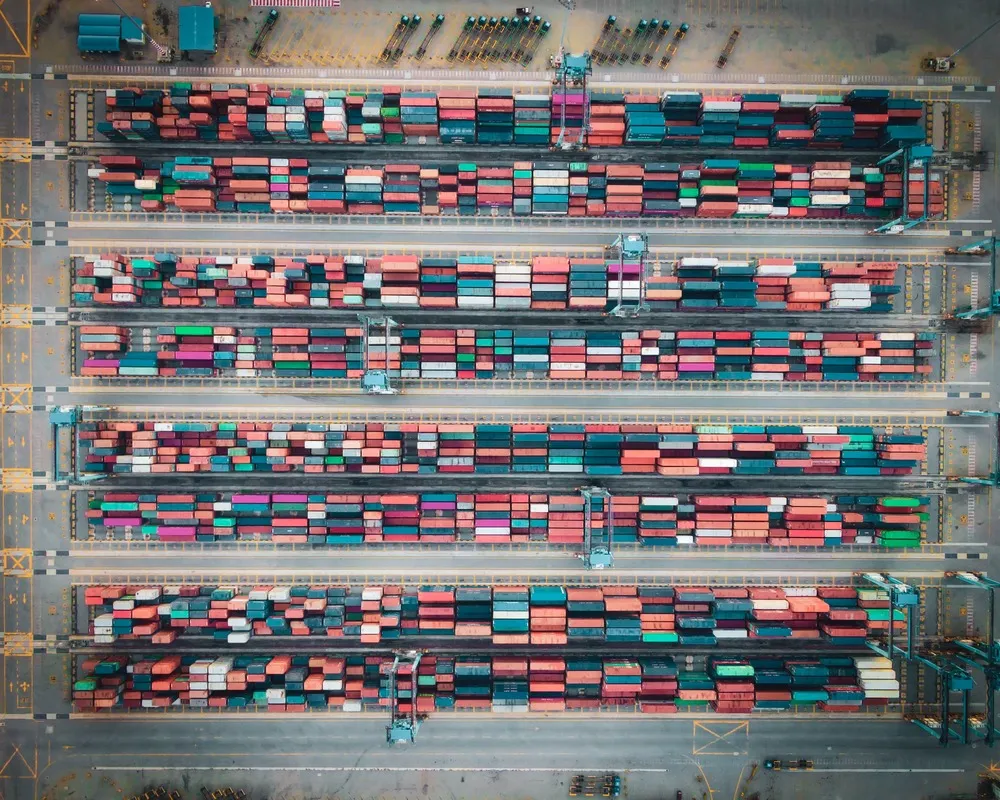 Shipping containers stacked at port