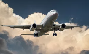 aeroplane flying through the clouds