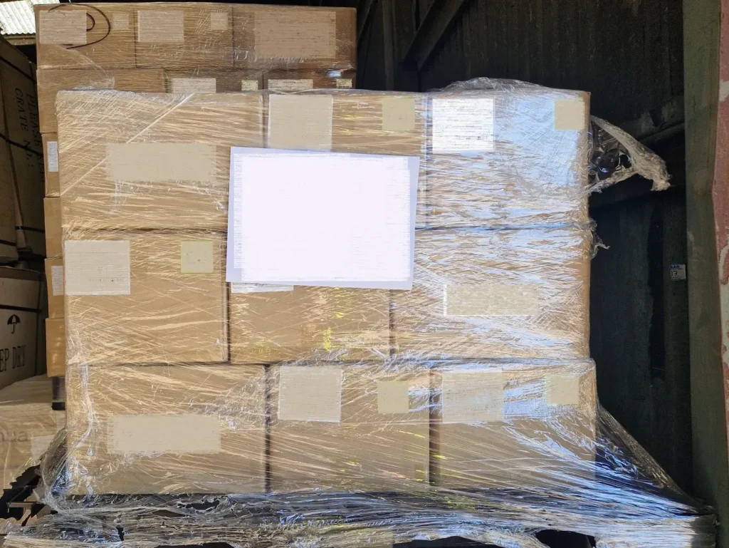 Pallets in shipping containers from South Korea