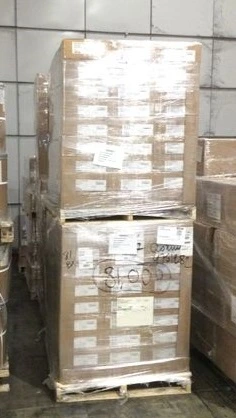 Double stacked pallet, shrink wrapped, for shipping USA to UK