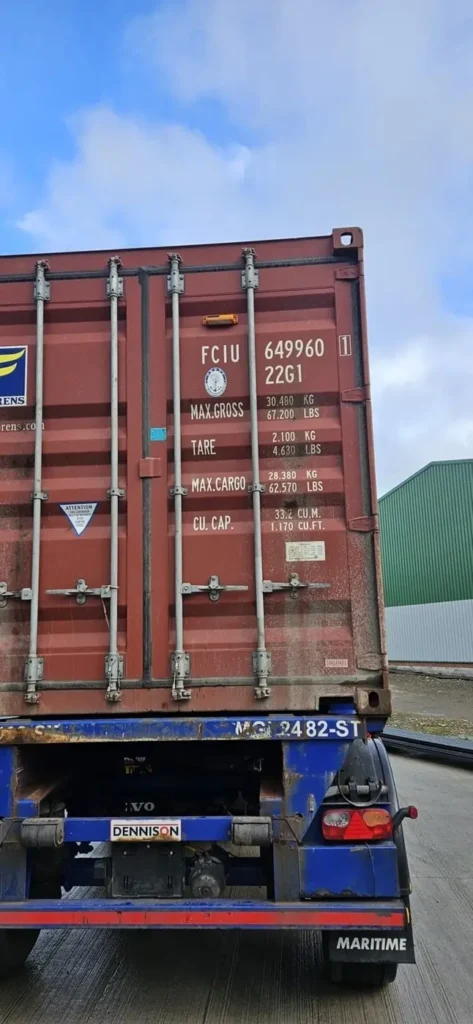 Sealed shipping container on a truck for shipping to Chile