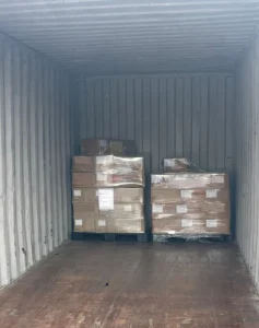 Pallets loaded in a shipping container for shipping from Taiwan to the UK