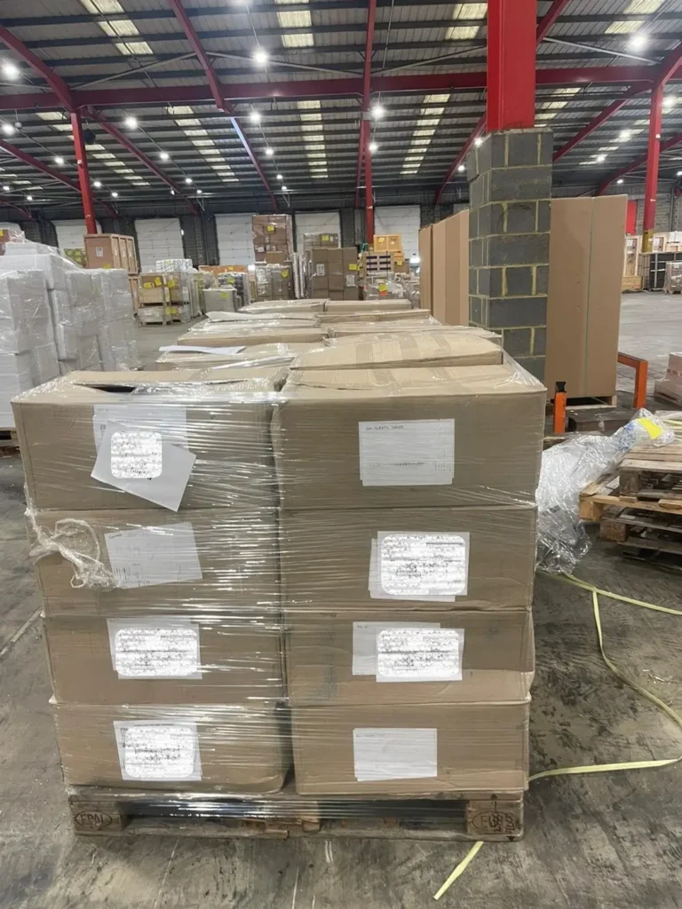 Pallets in a warehouse for air freight to Brazil