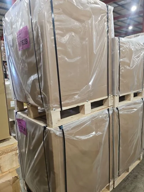 Pallets shrink wrapped and stacked for LCL shipping to Mexico