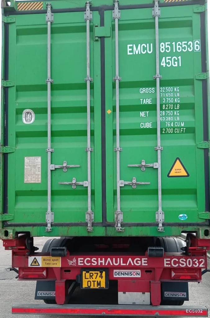 Rear of green full container loads from Turkey to the UK