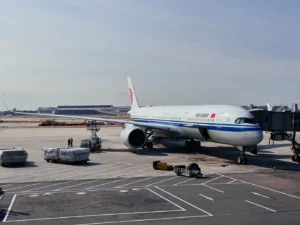 Air China Plane at airport for loading cargo and passengers